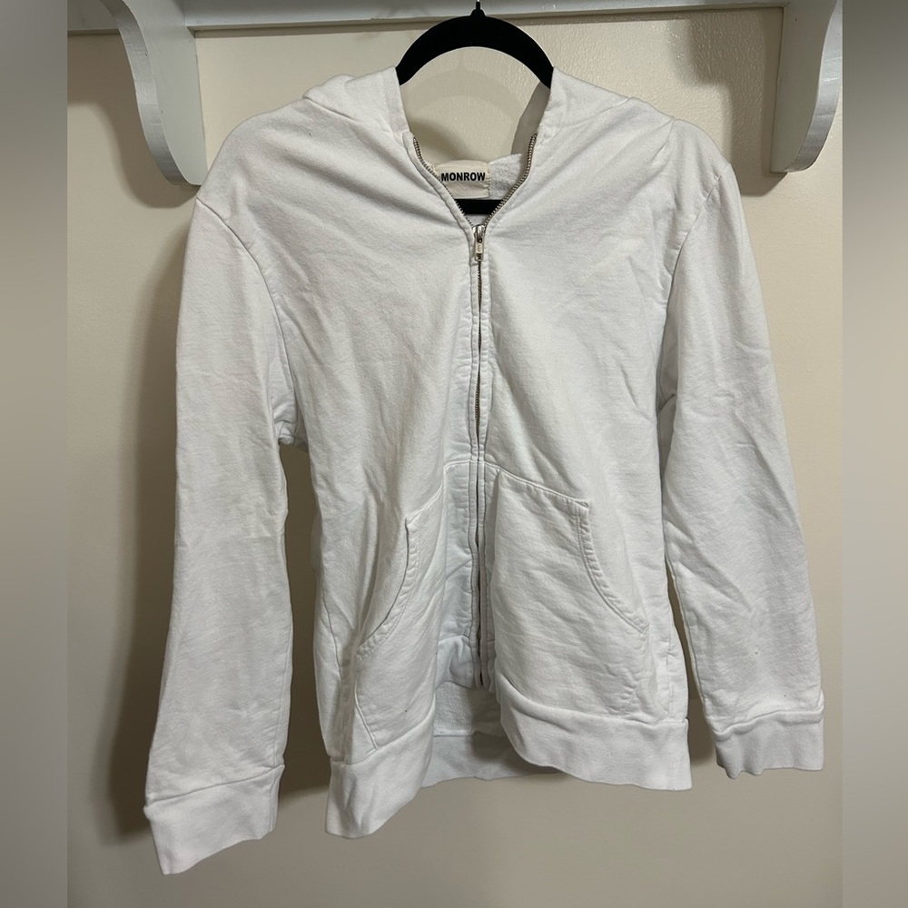 Monrow White Zip-Up Hoodie